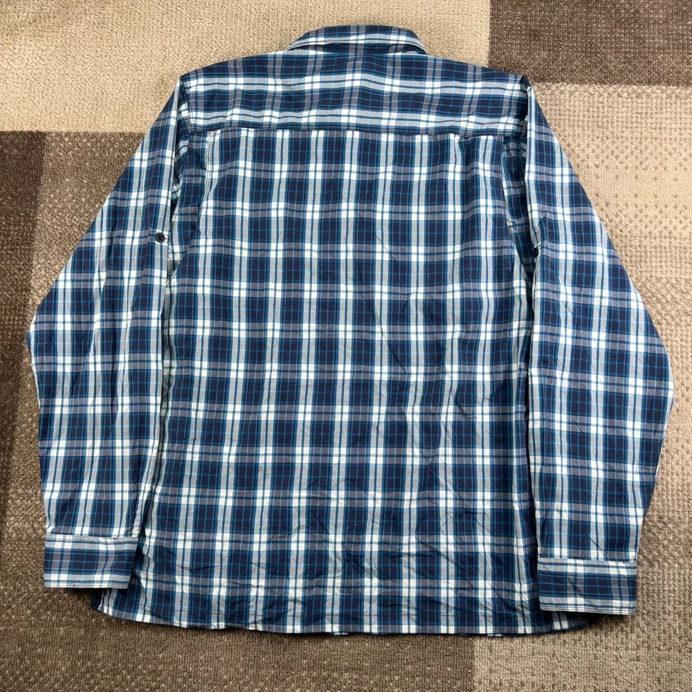 The North Face Mens Blue Plaid Long Sleeve Hiking Shirt Large Zip Pocket